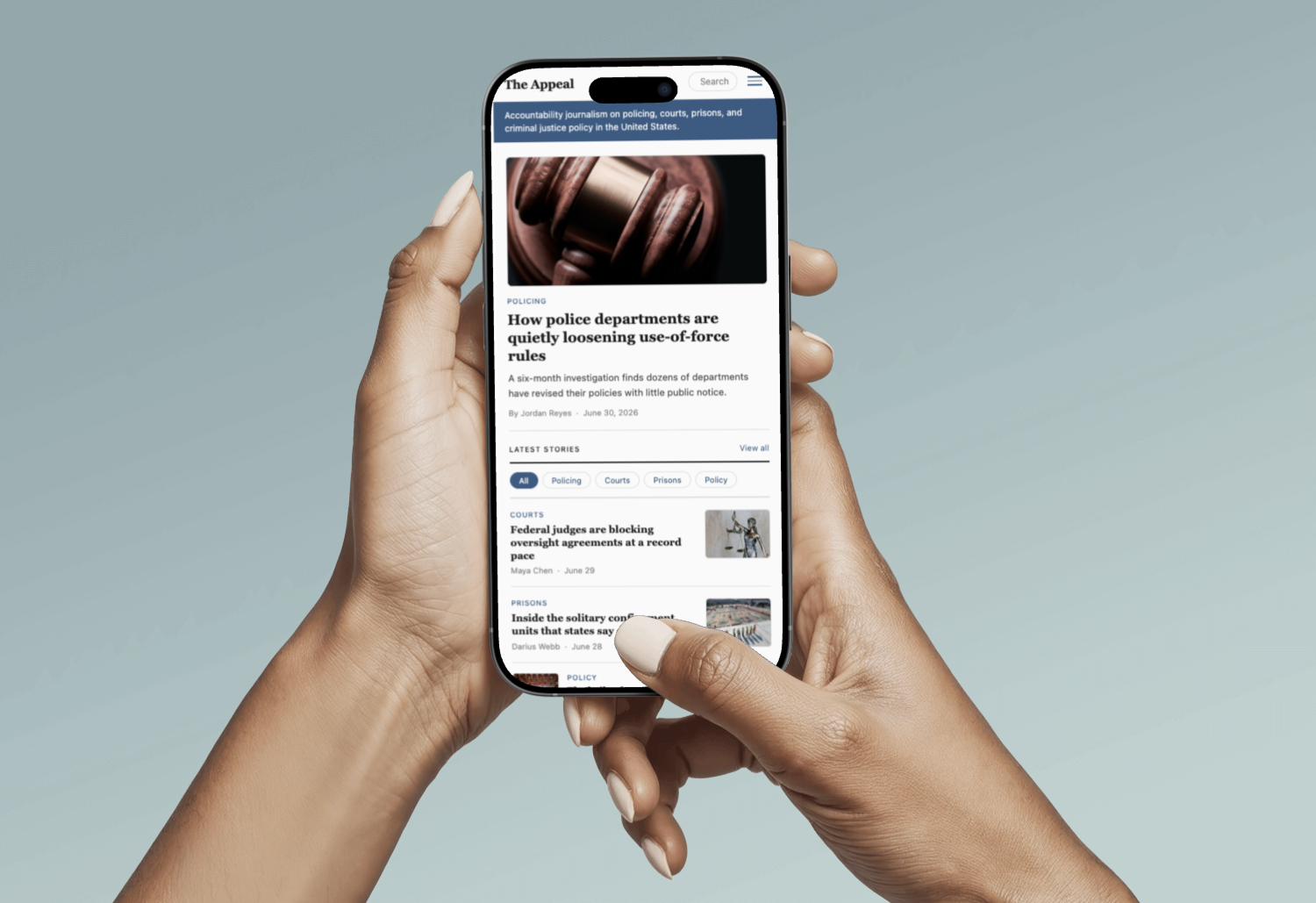 Thumbnail image of redesigned Appeal site on a mobile device.