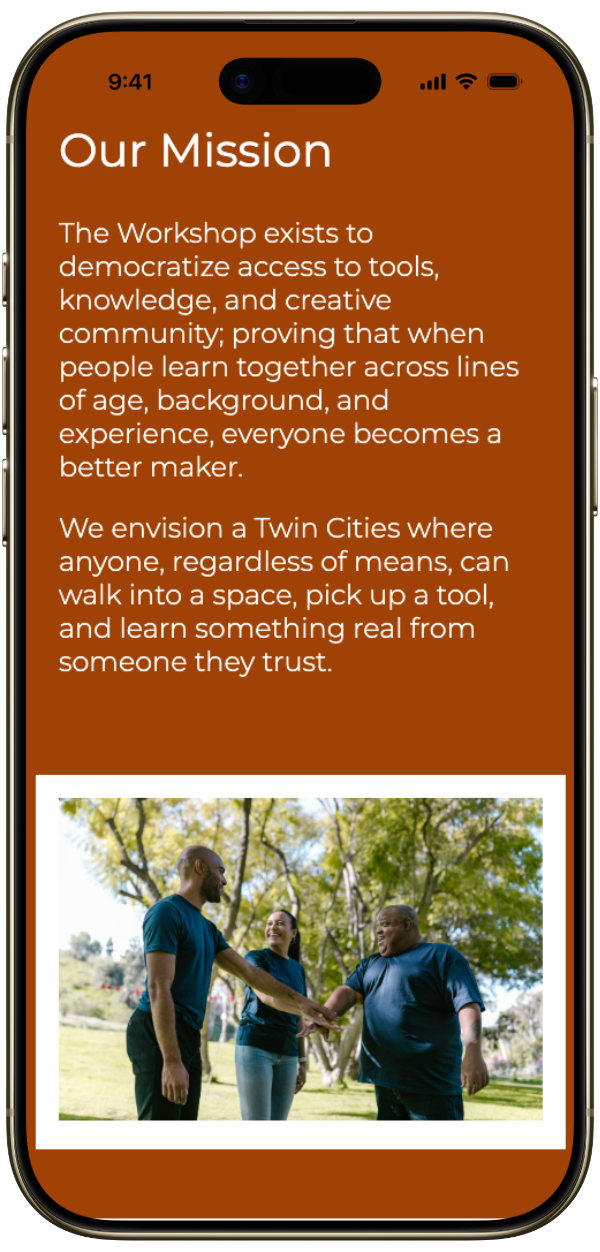 Mobile view of The Workshop website article.